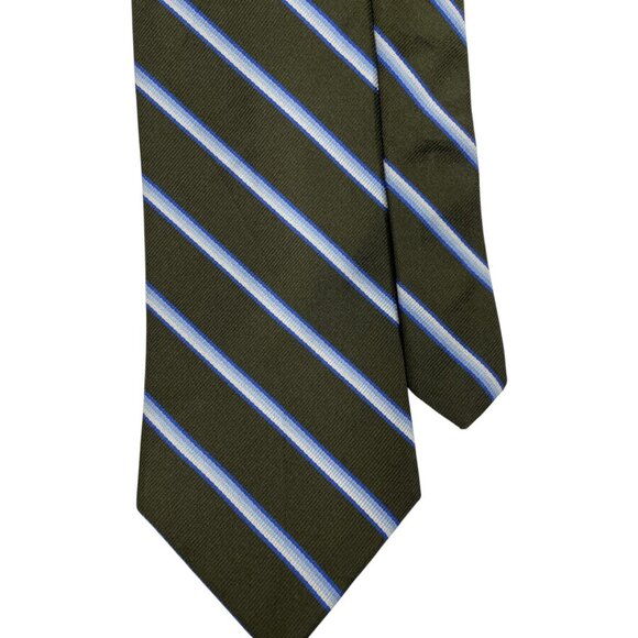 Brooks Brothers Makers Silk Tie Striped Repp Green Blue - Picture 3 of 7